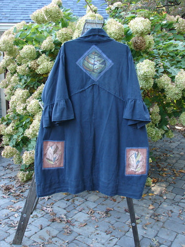 Image alt text: "Barclay PMU Patched Twill Decora Brushed Flutter Coat with Falling Leaf Design, Navy, Size 2"