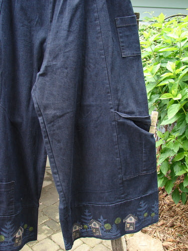 Alt text: Barclay Heavy Weight Denim Crop Tool Pant Indigo Home Size 2 featuring elastic waistline, varying exterior pockets, and banded cuffs.