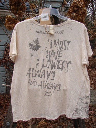 Magnolia Pearl NWT Cotton Jersey Boyfriend Tee Always & Always Moonlight OSFA features a Monet quote with floral motifs on soft cotton, showcasing a drapey fit and distressed details.