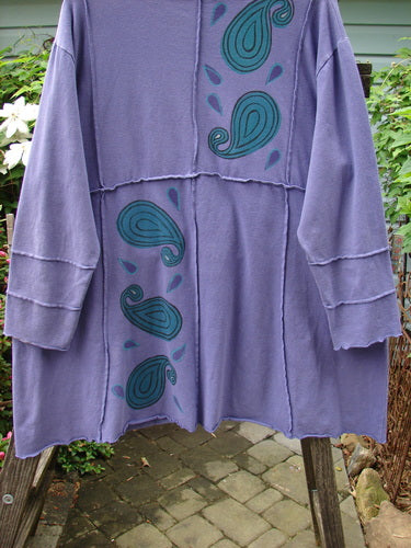 Barclay Hemp Cotton Dual Quadrant Dress Paisley Power Royal Size 2 featuring long sleeves, paisley design, double quadrant seams, and two front pockets.