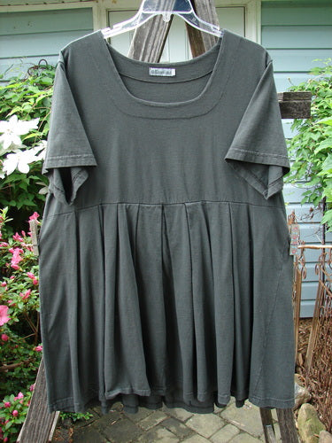 Barclay Boxcar Dress featuring Rear Orchid design in Raven, Size 2, from BlueFishFinder. Medium Weight Cotton Jersey with squared neckline, empire waist, wide pleats, and baby doll shape. Bust 50, Waist 52, Hips 58, Length 37.