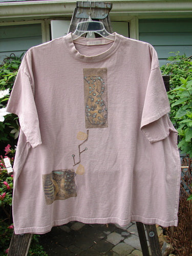 Vintage 1995 Short Sleeved Tee featuring Vase Paint design in Patio Rose. Made from Organic Cotton with ribbed neckline and drop shoulders. Altered size 2 with unique blemish. From BlueFishFinder.com.