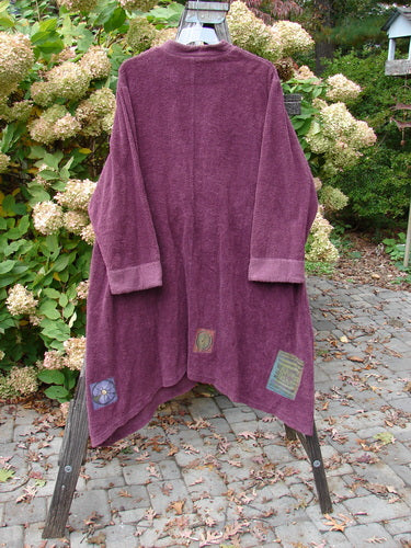 2000 Patched Bette Robe Coat Murple Size 2, a cotton chenille robe with vintage buttons and oversized pockets.