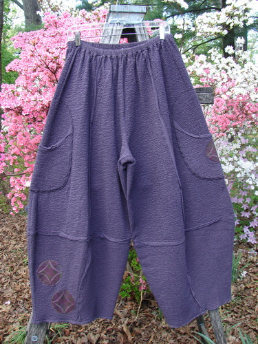 Barclay Patched Crepe Sectional Pocket 4 Square Pant Diamond Brum Size 1, featuring an elastic waistband, large side pockets, and distinctive diamond-shaped paneling from knee down, ideal for creative, expressive styling.