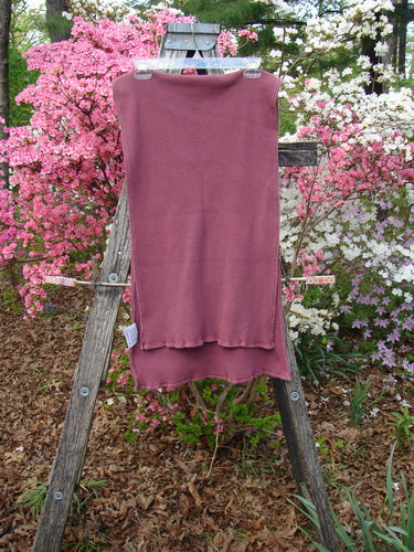 1992 Thermal Scarf Unpainted Mulberry OSFA draped on a wooden ladder outdoors, showcasing its generous length and textured, curly edges. The fabric's cozy, heavy-weight cotton thermal material is highlighted.