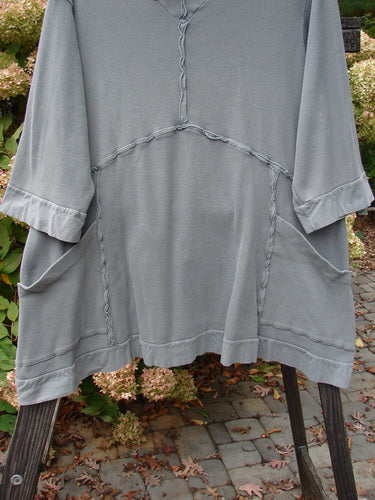 Barclay Thermal Reverse Stitch Pocket Dress, grey, size 1, medium weight cotton thermal, longer flop turtleneck, sectional panels, banded hem, oversized front pockets, lined shape
