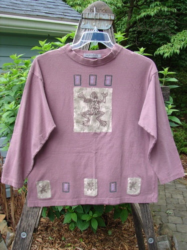 1996 Long Sleeved Tee Frog Pond Petunia Size 0 featuring a fun frog theme, slightly dropped shoulder, and thicker ribbed neckline, made from mid-weight organic cotton.