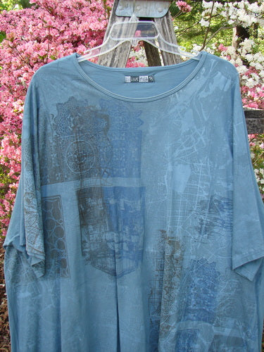 Barclay Art Tunic Tee Cosmic Celtic Steel Blue OSFA: A loose-fitting tunic with geometric prints, rounded neckline, and varying hemline, crafted from medium-weight organic cotton, showcasing Bluefishfinder.com's vintage-inspired design ethos.