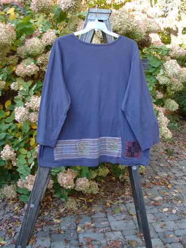 Barclay PMU Patched Long Sleeved Cafe Tee Forest Twig Royal Size 3 - Blue shirt with forest twig theme patches on a swinger.
