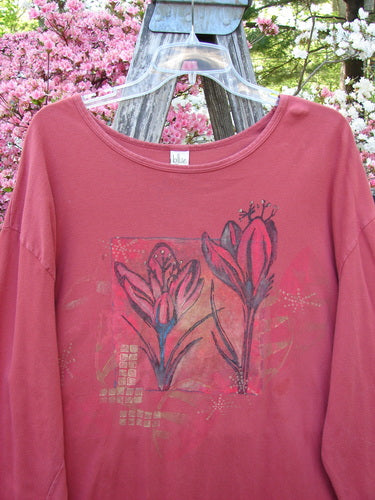 Barclay Long Sleeved Studio Tee Double Crocus Harvest Size 2, featuring a scoop neck, cozy long sleeves, and a distinctive floral graphic with sketch-style blooms, crafted from organic cotton for Bluefishfinder.com.