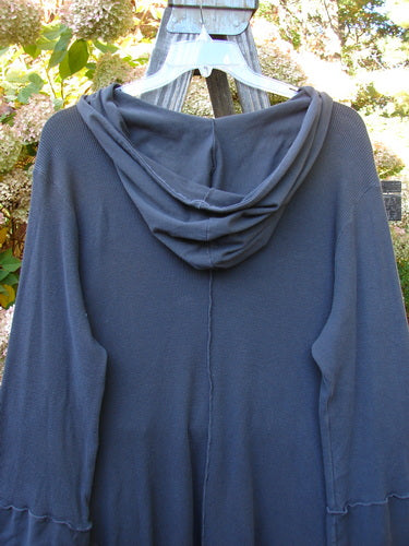 Barclay Thermal Hooded Pocket Tunic in Slate, size 1, with oversized hood and drop wrap pockets, made from medium weight cotton thermal lycra.