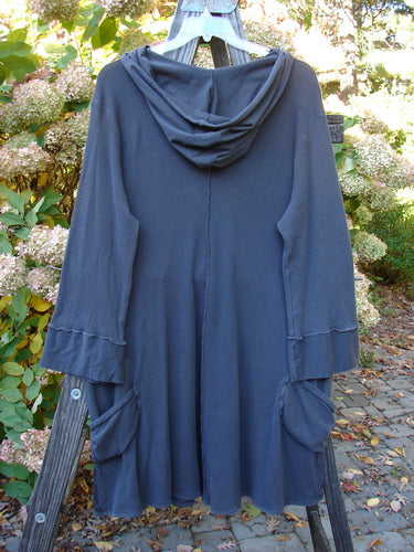 Barclay Thermal Hooded Pocket Tunic in Slate, Size 1: Oversized cotton tunic with hood, drop wrap pockets, and A-line shape.