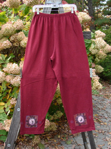 1997 Holiday Simple Pant Balanced Atom Regalia Size 0: A pair of pants with a flower design on them. Full elastic waistband, deep side pockets, slightly slender hips and lowers. Made from organic cotton.