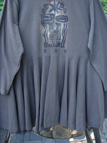 Close-up of the 1994 Reprocessed Dance Dress Belief Spirit Magic Humus OSFA, showcasing its thick cotton knit, long sleeves, and swingy lower hem.