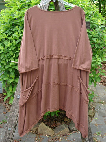 Barclay Raw Seam Vector Tunic Dress Single Tree Redwood Size 2 features a loose-fitting A-line design with a handkerchief hem, three-quarter sleeves, raw edges, and decorative seam detailing, showcasing Bluefishfinder.com's vintage style.