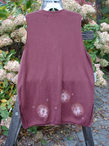 1997 Cashmere Archway Vest with Celtic Wheel design. Red shirt with pattern on wood rack. Perfect One Size Fits All.