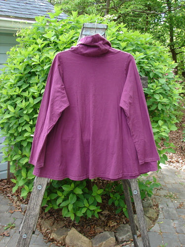 Barclay Cowl Neck Long Sleeved A Line Top Rock Note Merlot Size 0 displayed on a wooden ladder, showcasing its floppy double-layered cowl neckline, cozy long sleeves, and sweet curly edgings.