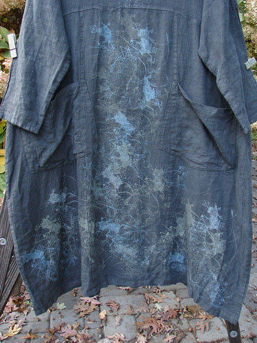 Barclay Linen Long Empire Two Pocket Dress with rain shower theme, size 2, in perfect condition.