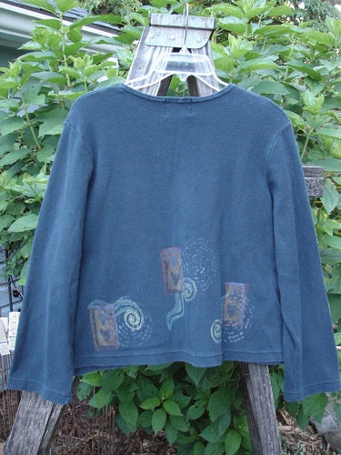 1999 Thermal Boatneck Pullover Heart Peacock Size 1, featuring a crop boxy A-line shape, two front billowy pockets, and a heart theme design, perfect for warmth and style.