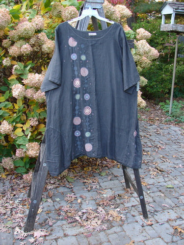 Barclay Linen Vertical Seam Lace Bottom Dress Lolli Turn Grey Size 2 on rack, close-up details.