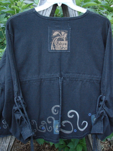 1997 Chandra Top Celtic Holiday Obsidian Size 1 with full lower sleeve lacings, a rounded wide hemline, rolled neckline, and Celtic holiday theme paint, featuring a signature Blue Fish patch.