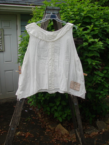 Magnolia Pearl Cotton Voile Sweet Collar Top White OSFA, featuring a wide collar and pintucks, displayed on a hanger against a rustic ladder backdrop, embodying Bluefishfinder.com's vintage aesthetic.