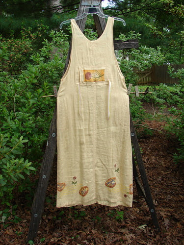 1999 Butterfly Overall Jumper Cherry Pair Buttercup Altered Size 1 displayed on a wooden stand, highlighting the painted front pocket and deep side pockets, perfect for a hot summer day.