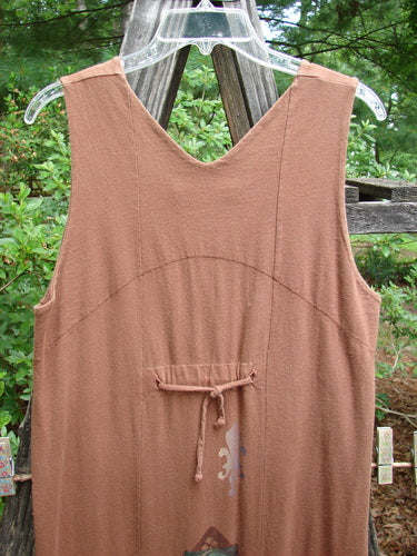 1998 Arcadia Jumper Harvest Moon Rockwood Altered Size 1 displayed on a wooden hanger, highlighting its unique double-paneled bodice and sectional full-length panels.