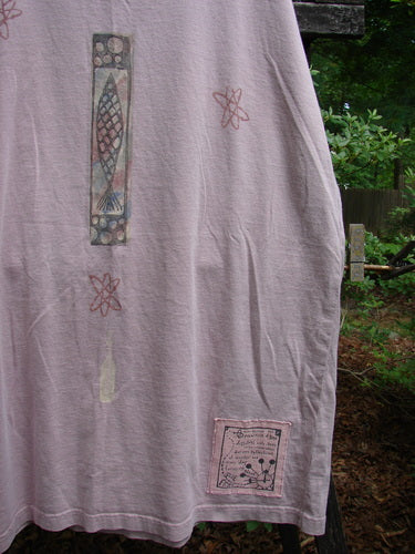 1995 Sun Glint Tank Fancy Fish Patio Rose Altered OSFA, featuring a scooped neckline, slight reverse A-line shape, and a fish design. Made from mid-weight organic cotton with side seam alterations.