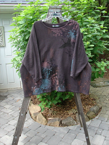 Barclay Cotton Hemp Dolman Sleeve Pullover Top Crane Shadow Mahogany OSFA displayed on a rack, showcasing its wide boxy shape and dolman sleeves.