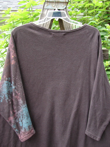 Barclay Cotton Hemp Dolman Sleeve Pullover Top Crane Shadow Mahogany OSFA displayed on a clothes rack, highlighting its wide boxy shape, dolman sleeves, and rounded neckline with a full A-line sweep.