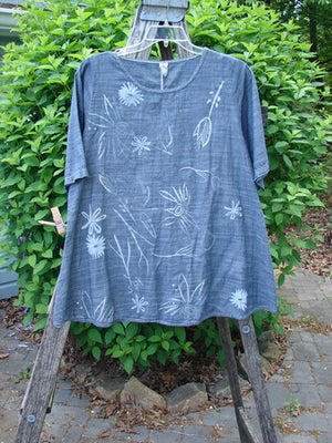 Barclay Chambray Short Sleeved Top Floral Joy Dark Denim Striation Size 0