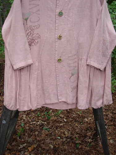 1998 Botanicals Meadow Jacket Macro Mallow Size 1 displayed on a rack, showcasing its unique A-line shape, ceramic buttons, and botanical theme paint.