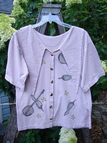 1994 Compass Top Mixed Garden Plave Size 1, featuring a big pointed over collar that can be knotted, original BF buttons, side vents, and a detailed mixed garden theme paint design.