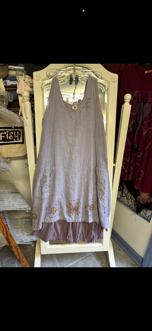 Barclay Linen Two Pocket Pinafore Daisy Lavender Size 1