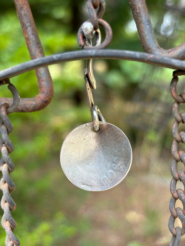 Sterling Silver Twisty Charm Blue Fish Connection Pendant featuring a detailed metal chain and a round coin charm. The close-up highlights the intricate design and craftsmanship.