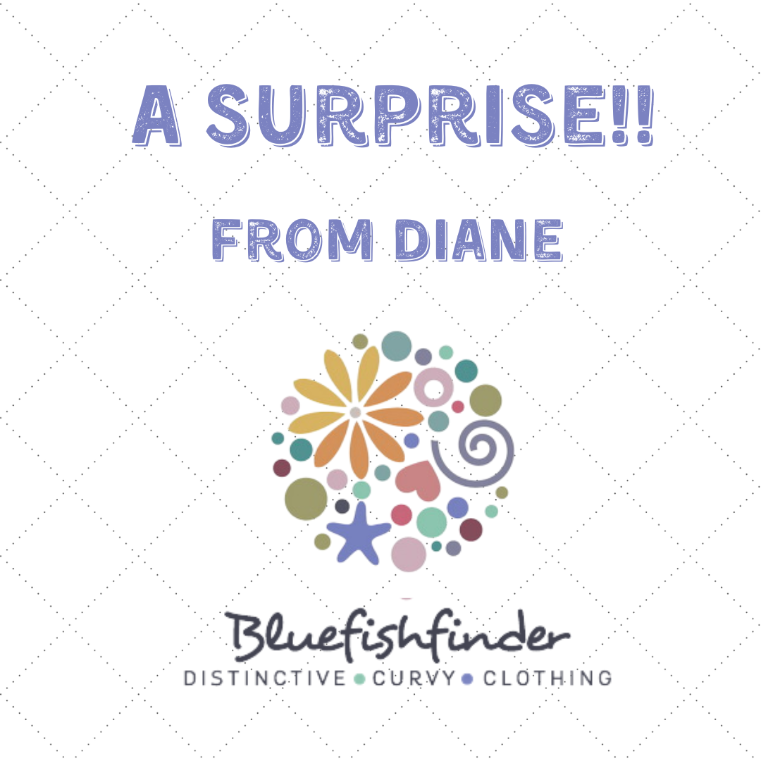 Surprise from Diane! logo features vibrant flowers and colorful circles, highlighting the playful and creative essence of Bluefishfinder's vintage clothing resale.