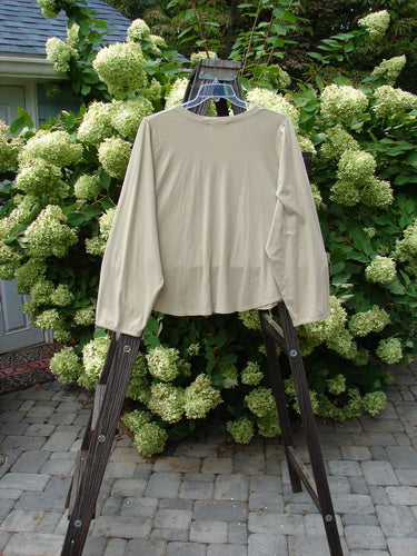 A long sleeved shirt on a swinger, Barclay Round Hem V Neck Top Unpainted Cement Size 2.