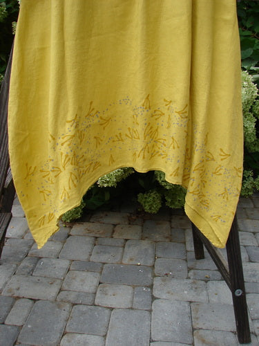 Barclay Linen Figure 8 Empire Dress, size 2. Swaying hemline, empire waist, three-quarter sleeves. Rain twig theme paint detail.