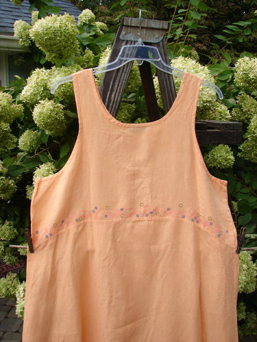 Barclay Linen A Line Shift Dress Bubbles Sherbet Size 2: A peach dress on a swinger with a plastic swinger attached to it.