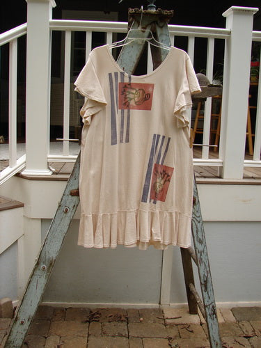 1996 Butterfly Dress Garden Path Birch Bark Size 1: A shirt on a ladder, white with red and blue designs.
