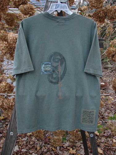 Image alt text: 2000 Short Sleeved Tee with Belonging Theme Paint and Blue Fish Patch on Ribbed Neckline