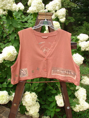 1994 Spruance Vest with medallion rose theme, featuring a wide A-line flare and unique crop layering length.