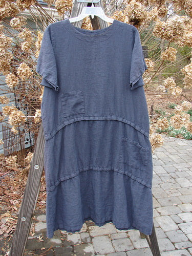 Barclay Linen Three Length Snap Dress Unpainted Blue Raven Size 1: A versatile blue dress with snap lengths and front pockets.