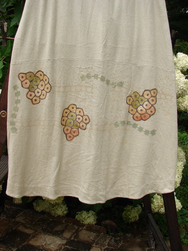 2000 Cotton Hemp Shade Skirt Bio Dove Size 1: A white skirt with a biology-themed pattern, featuring circles, flowers, and a heart.