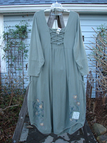 2000 NWT 4 Leaf Clover Dress: Mid Weight Organic Cotton dress with laced backing, squared off neckline, oversized wrap front pockets, and flared hemline.