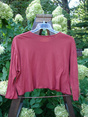 Barclay Batiste Pinch Crop Top Unpainted Autumn Size 1: A red shirt on a swinger with interesting vertical pinch accents, a shallow neckline, and widening lower hem measurement.