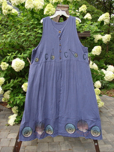 Image alt text: "1998 Azoth Vest Mystic Continuous Earth Orion OSFA - a blue dress with a design and logo on it, featuring a double paneled bodice, banded hemline, and sweeping hemline. Made from organic cotton, it is a one-of-a-kind piece from the Fall of 1998 Collection."