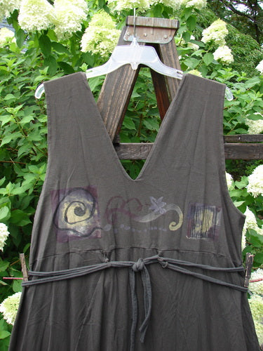 1994 Scroll Jumper Wind Edo Black OSFA: A dress on a swinger with a double-paneled upper, V-shaped neckline, and deep arm openings.
