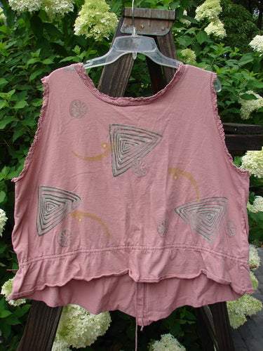 1995 Wish Vest Ocean Shell Heart Size 2: A pink shirt with a design and pattern on it, accented with antique lace.